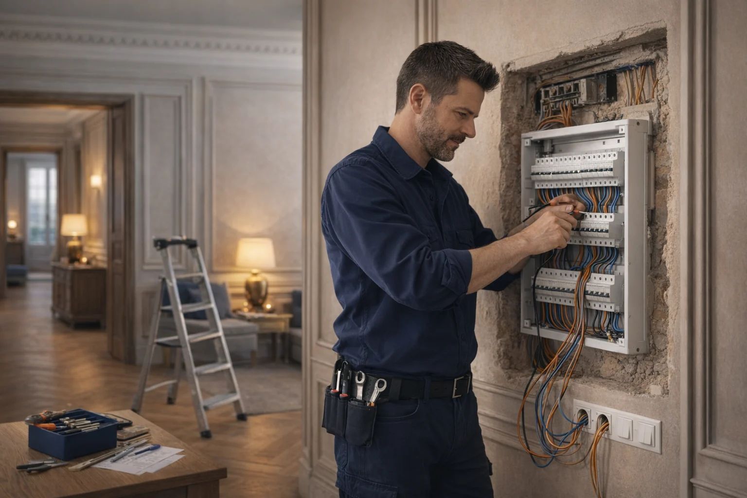 Renovation electrique soignee dans un appartement ancien modernise